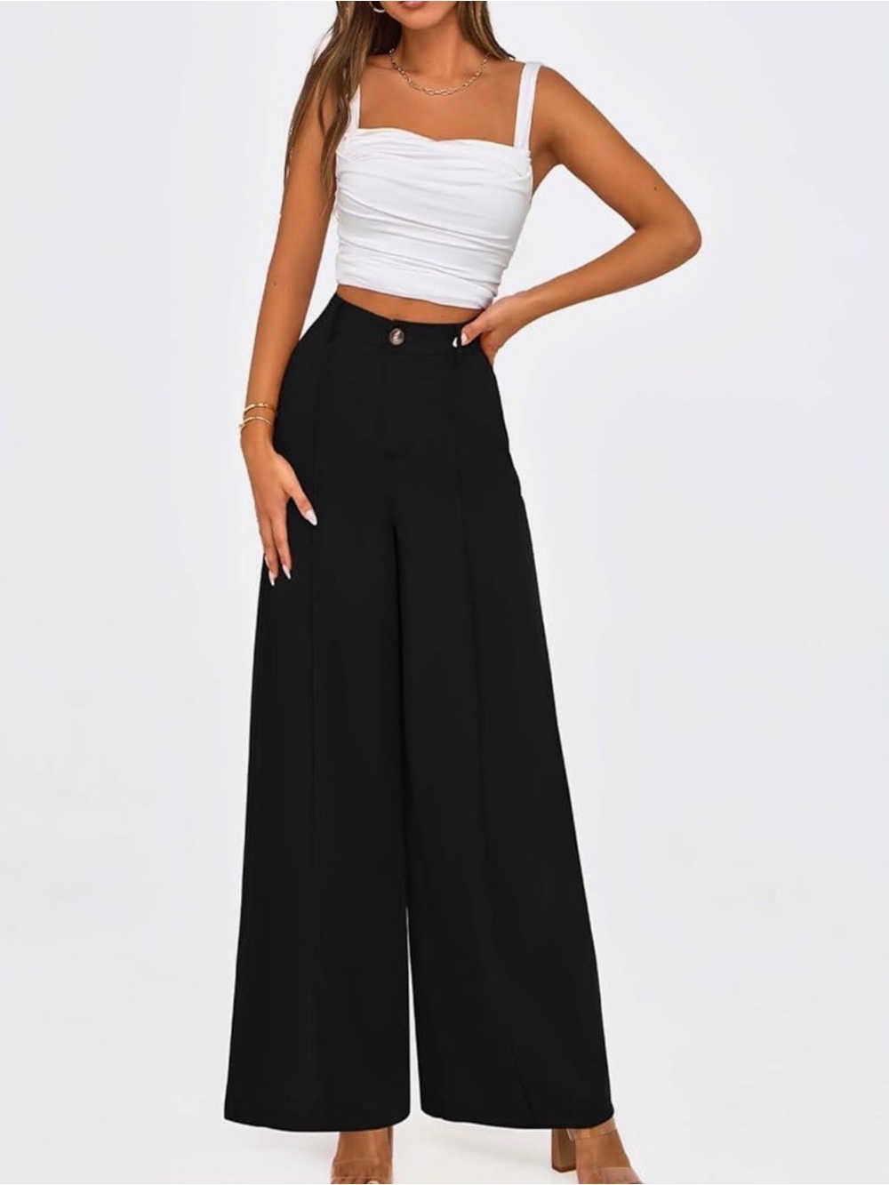 Black Wide-Leg Women’s Trouser Pants with Elastic Waist